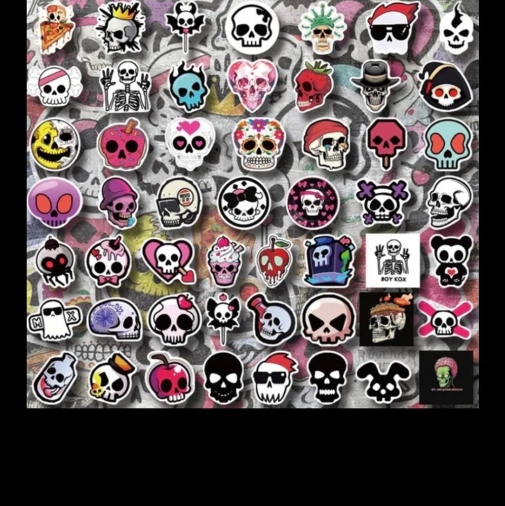 Hot Topic Skull and Fun Stickers - Black, Pink, Red